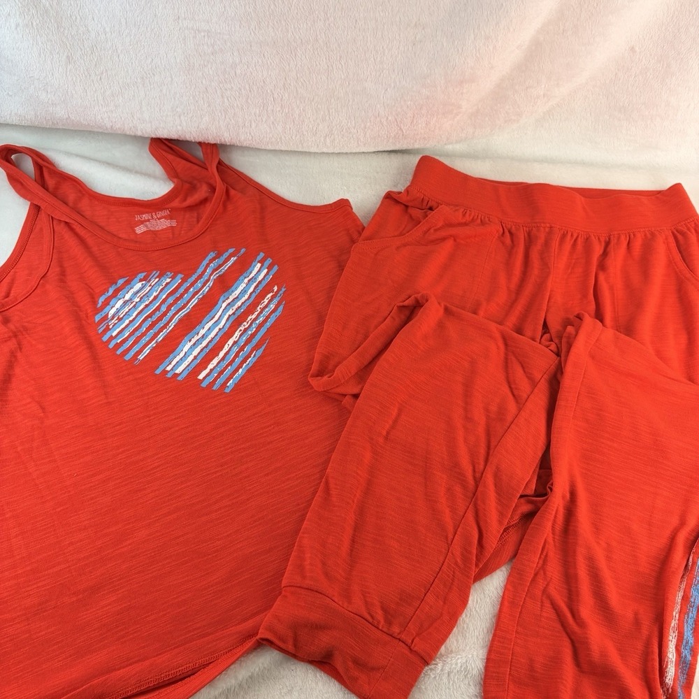 Jasmine & Ginger Red Heart Tank & Joggers Pajama Loungewear Set XS Lightweight‎
